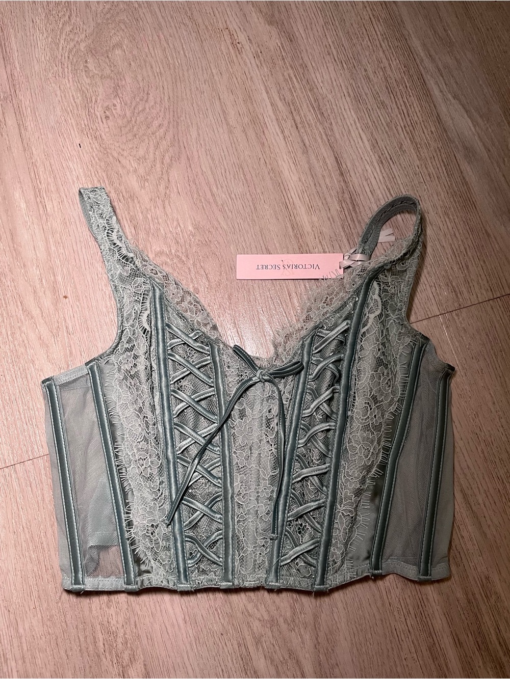 New! Victoria's Secret Sage Green Lace Bustier Corset Top Medium